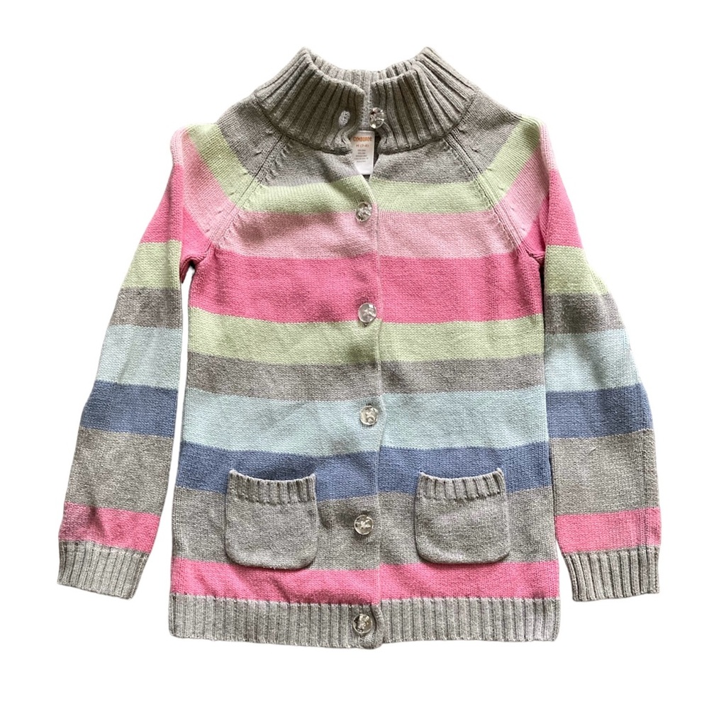 Gymboree Fairy Wishes Line Girls Gem Button Front Sweater 7/8 Pastel Stripes‎